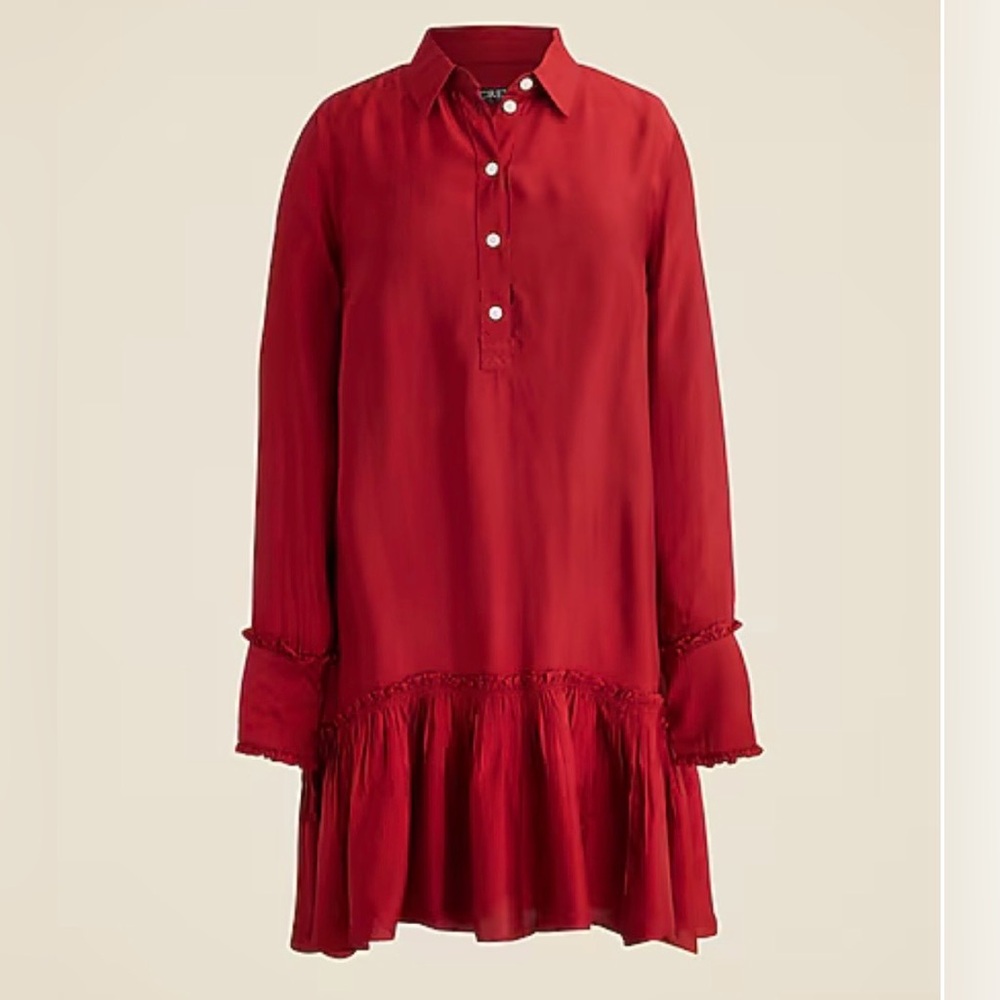 J. Crew Red Button-Up Collared Mini Dress
